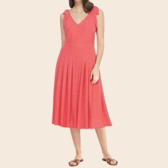 Gal Meets Glam Coral Pink Scarlett Button Up V-neck Dress Size 6 - Picture 1 of 12